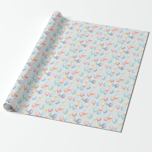 Pastel Balloon Nursery Pattern, Soft Rainbow Boys Geschenkpapier (Ungerollt)