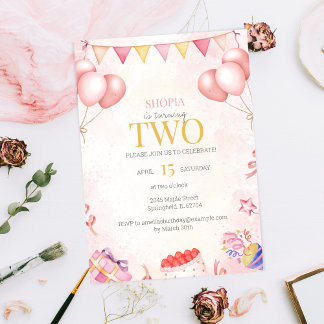 Pastel Balloon Party Einladung 2. Geburtstag