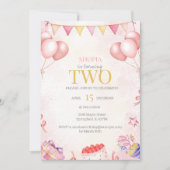 Pastel Balloon Party Einladung 2. Geburtstag (Vorderseite)