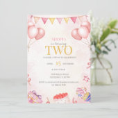 Pastel Balloon Party Einladung 2. Geburtstag (Stehend Vorderseite)