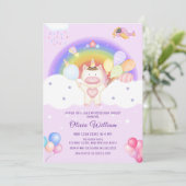 Pastel Balloon Unicorn Rainbow Baby Dusche Einladung (Stehend Vorderseite)