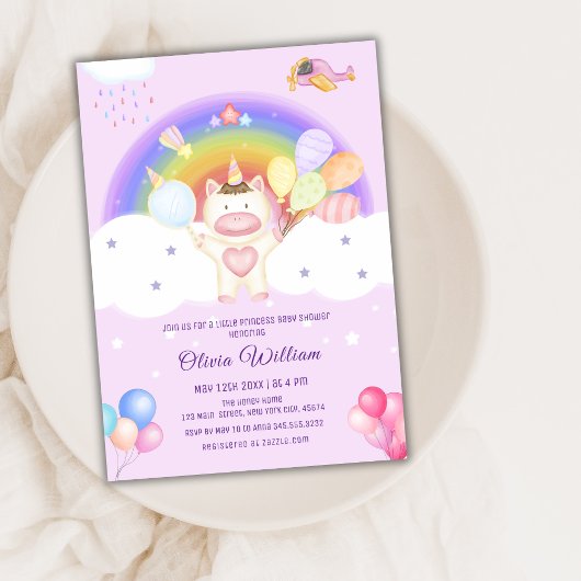 Pastel Balloon Unicorn Rainbow Baby Dusche Einladung