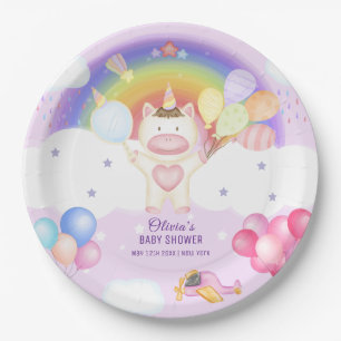 Pastel Balloon Unicorn Rainbow Baby Dusche Pappteller