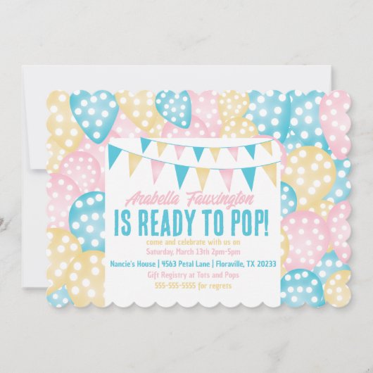 Pastel Balloons Bereit zum Pop Kinderdusche Einladung (Vorderseite)