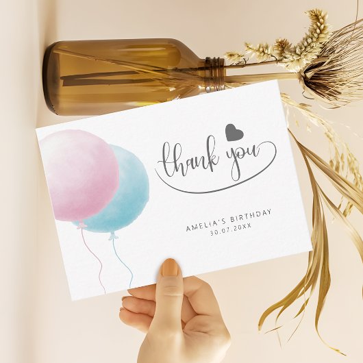 Pastel Balloons Birthday Budget Thank You Mitteilungskarte