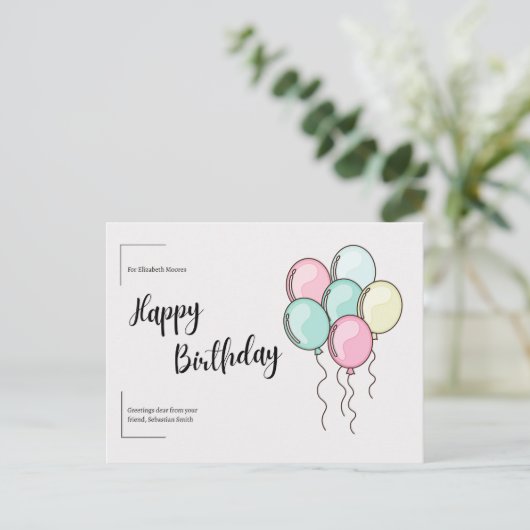 Pastel Balloons Happy Birthday Postkarte (Stehend Vorderseite)