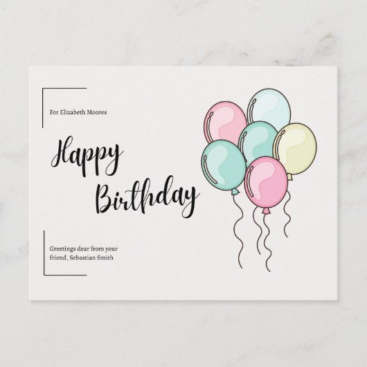 Pastel Balloons Happy Birthday Postkarte (Vorderseite)