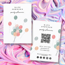 Pastel Balloons Party Planer QR Code Social Media Visitenkarte