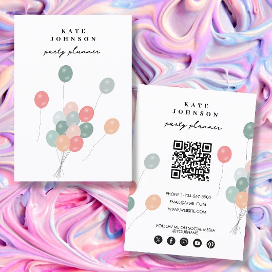 Pastel Balloons Party Planer QR Code Social Media Visitenkarte