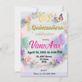 Pastel Balloons und Schmetterlinge Quinceañera  Einladung