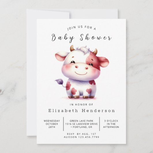 Pastel Barn Cow Babydusche Einladung (Vorderseite)