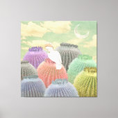 Pastel Barrel Cactus Parrot Moon sky Collage Leinwanddruck (Vorderseite)