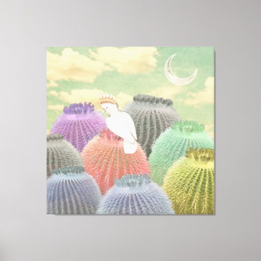 Pastel Barrel Cactus Parrot Moon sky Collage Leinwanddruck (Vorderseite)