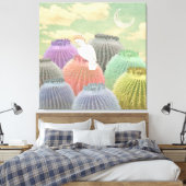 Pastel Barrel Cactus Parrot Moon sky Collage Leinwanddruck (Insitu (Schlafzimmer))