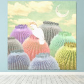 Pastel Barrel Cactus Parrot Moon sky Collage Leinwanddruck (Insitu (Holzboden))