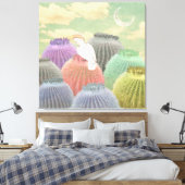Pastel Barrel Cactus Parrot Moon sky Collage Leinwanddruck (Insitu (Schlafzimmer))