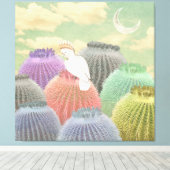 Pastel Barrel Cactus Parrot Moon sky Collage Leinwanddruck (Insitu (Holzboden))