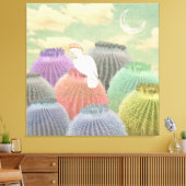 Pastel Barrel Cactus Parrot Moon sky Collage Leinwanddruck (Insitu (Wohnzimmer))