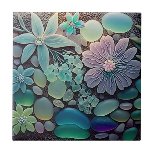 Pastel Beach Glass Blume Mosaik Fliese (Vorderseite)