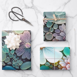Pastel Beach Glass Blume Mosaik Geschenkpapier Set