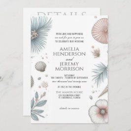 Pastel Beach Hochzeit Einladung mit QR & Details