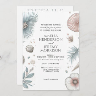 Pastel Beach Hochzeit Einladung mit QR & Details