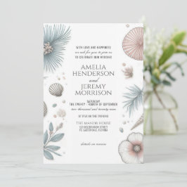 Pastel Beach Hochzeit mit Details Einladung