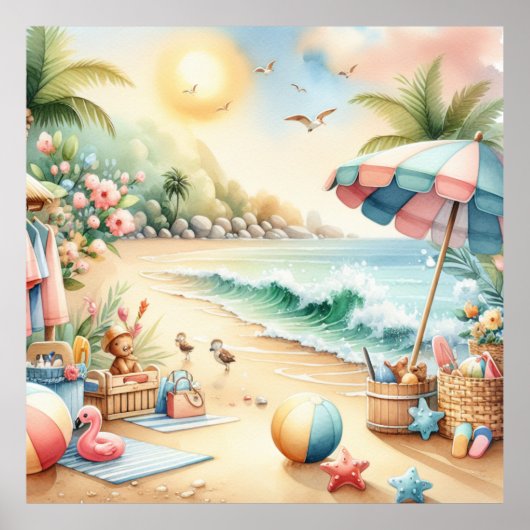Pastel Beach Kinderzimmer Poster (Vorne)