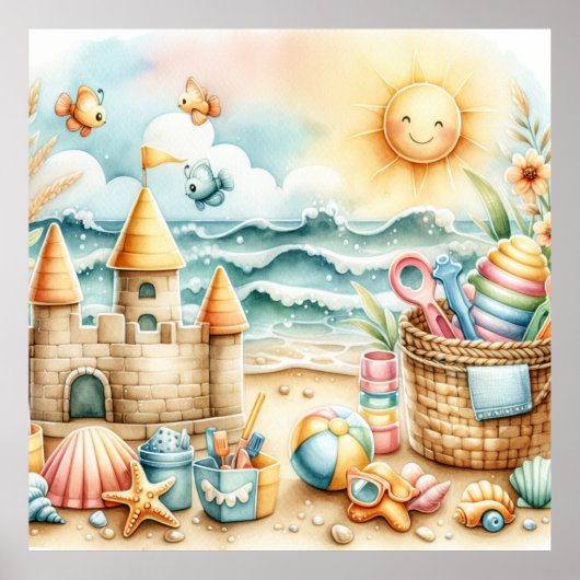Pastel Beach Kinderzimmer Poster (Vorne)