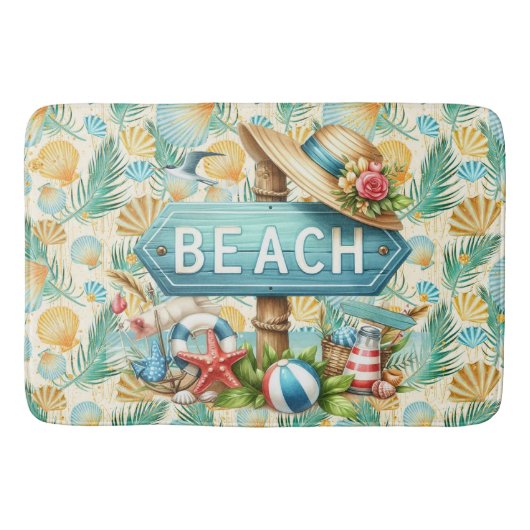 Pastel Beach Muscheln Badematte (Vorderseite)