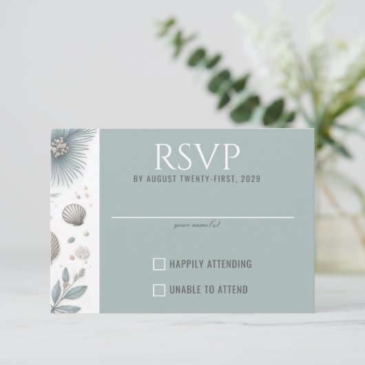 Pastel Beach RSVP Karte (Stehend Vorderseite)