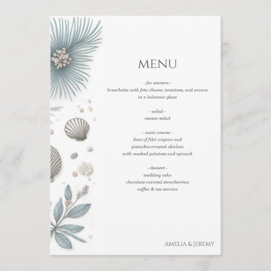 Pastel Beach Wedding Menükarte (Vorderseite)