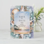 Pastel Beach Wedding Save The Date (Stehend Vorderseite)