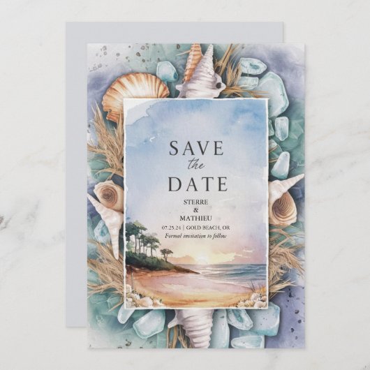 Pastel Beach Wedding Save The Date (Vorne/Hinten)
