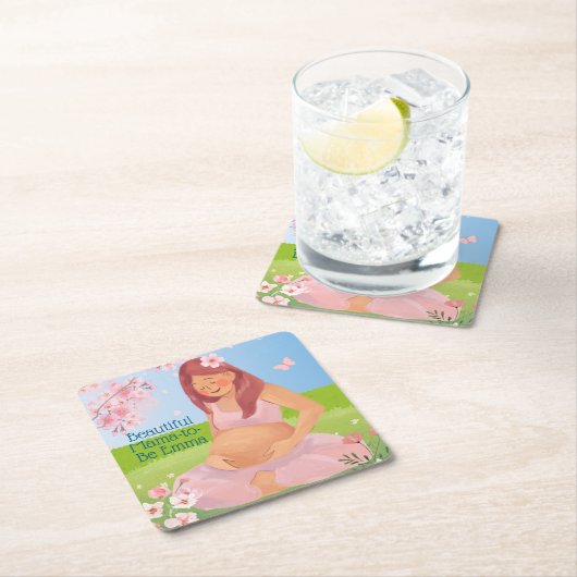 Pastel Beautiful Mama-to-Be Babydusche Rechteckiger Pappuntersetzer (Vor Ort)