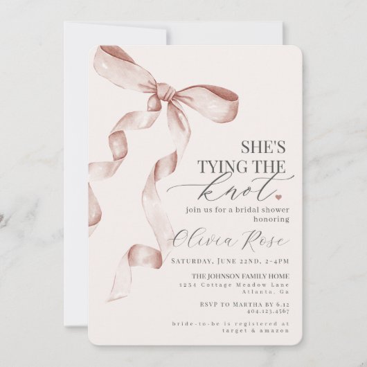 Pastel Beige Coquette Bow Brautparty Einladung (Vorderseite)