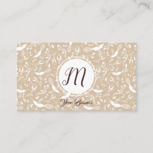 Pastel Beige Floral Birds Trendy Monogram Initiale Visitenkarte