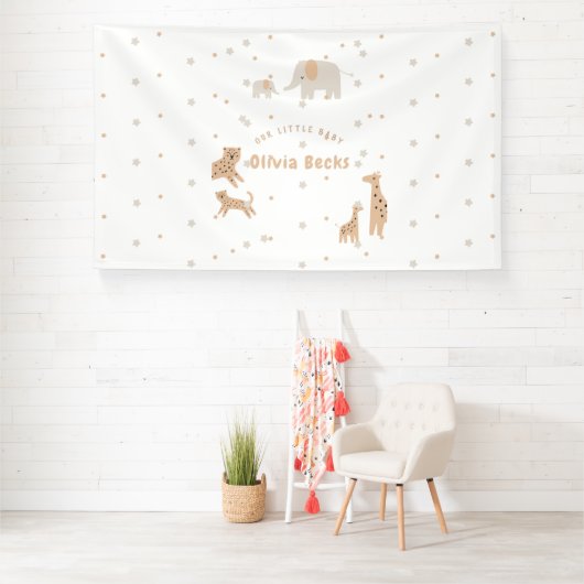 Pastel Beige Niedlich Illustrative Babydusche Banner (Insitu)
