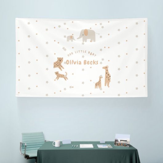 Pastel Beige Niedlich Illustrative Babydusche Banner (Messe)