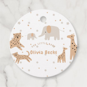 Pastel Beige Niedlich Illustrative Babydusche Geschenkanhänger