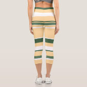 Pastel Beige Olive Green Lines Streifen Capri Leggings (Rückseite)