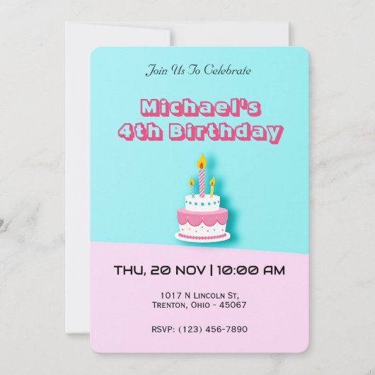 Pastel Birthday Cake mit Kerzen Einladung (Vorderseite)