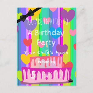 Pastel Birthday Custom Hearts Einladung HAMbWG Po Postkarte