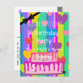 Pastel Birthday Custom Hearts Einladung HAMbWG Po Postkarte (Vorne/Hinten)