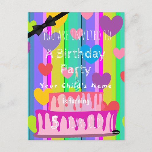 Pastel Birthday Custom Hearts Einladung HAMbWG Po Postkarte (Vorderseite)