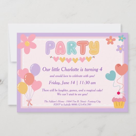Pastel Birthday Einladung lila (Vorderseite)