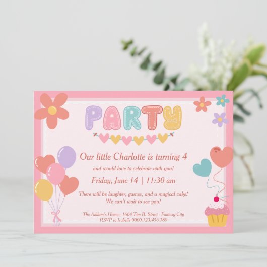 Pastel Birthday Einladungen (Stehend Vorderseite)