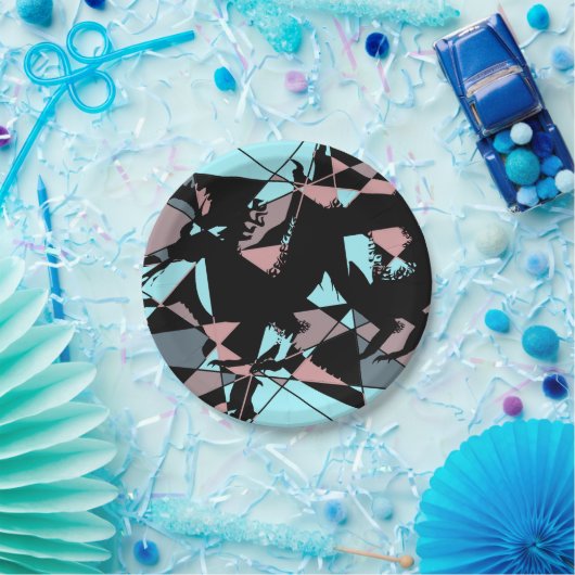 Pastel Black Blue Pink Grey abstract  Pappteller (Party)