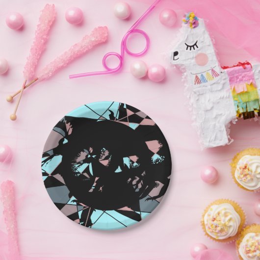 Pastel Black Blue Pink Grey abstract  Pappteller (Party)