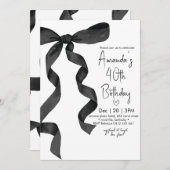 Pastel Black Bow Elegant Geburtstag Einladung (Vorne/Hinten)